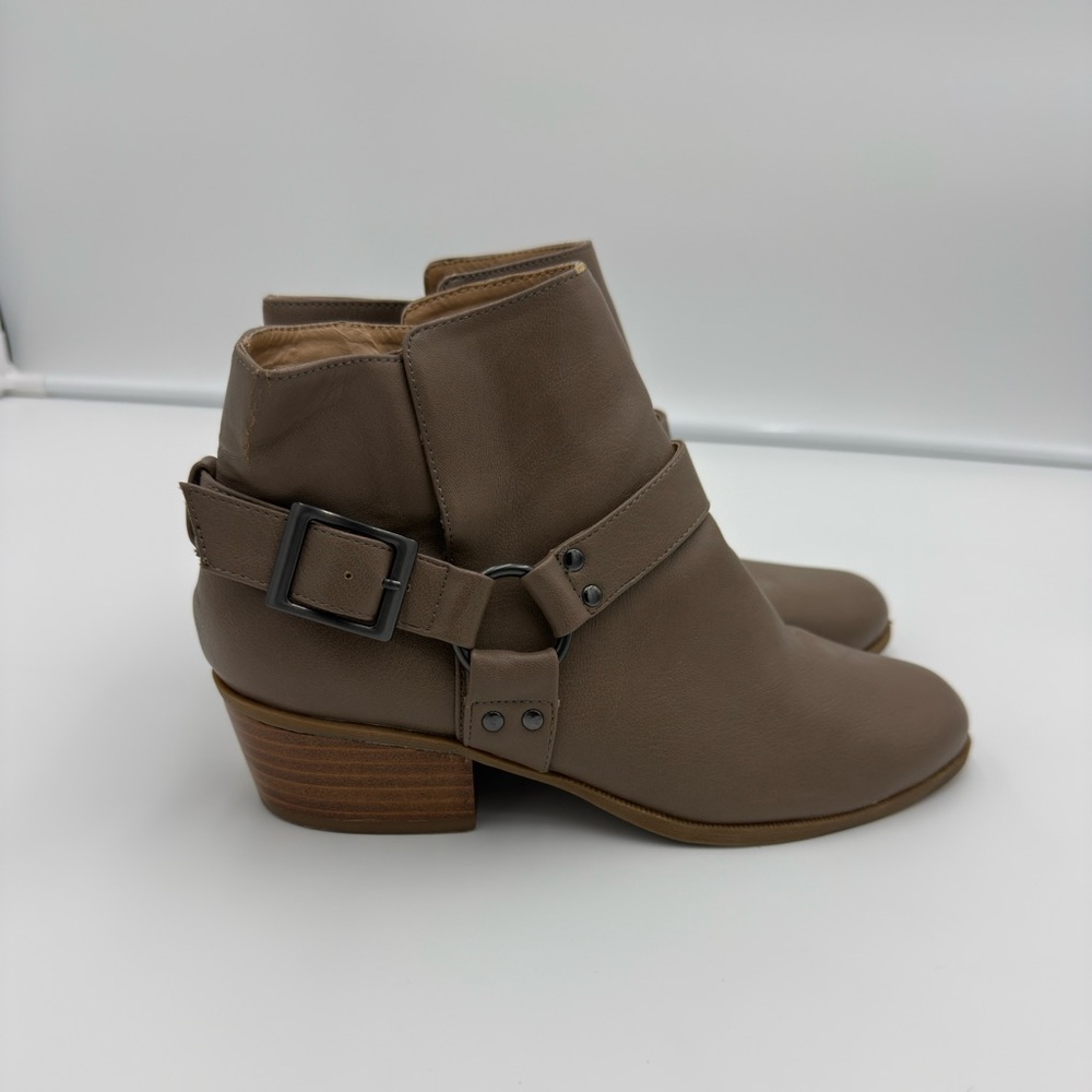 Tan Ankle Booties with Strap Detail